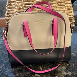 Kate Spade Cream and Black Satchel with Modern Pink Accents